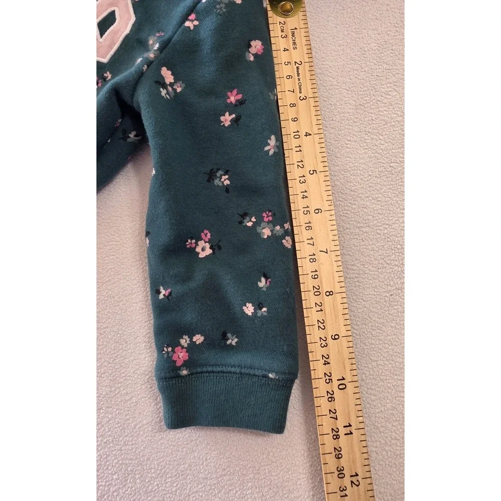 Baby Gap Floral Zip Hoodie 12-18 Months Green Pink Fleece Hooded Sweatshirt